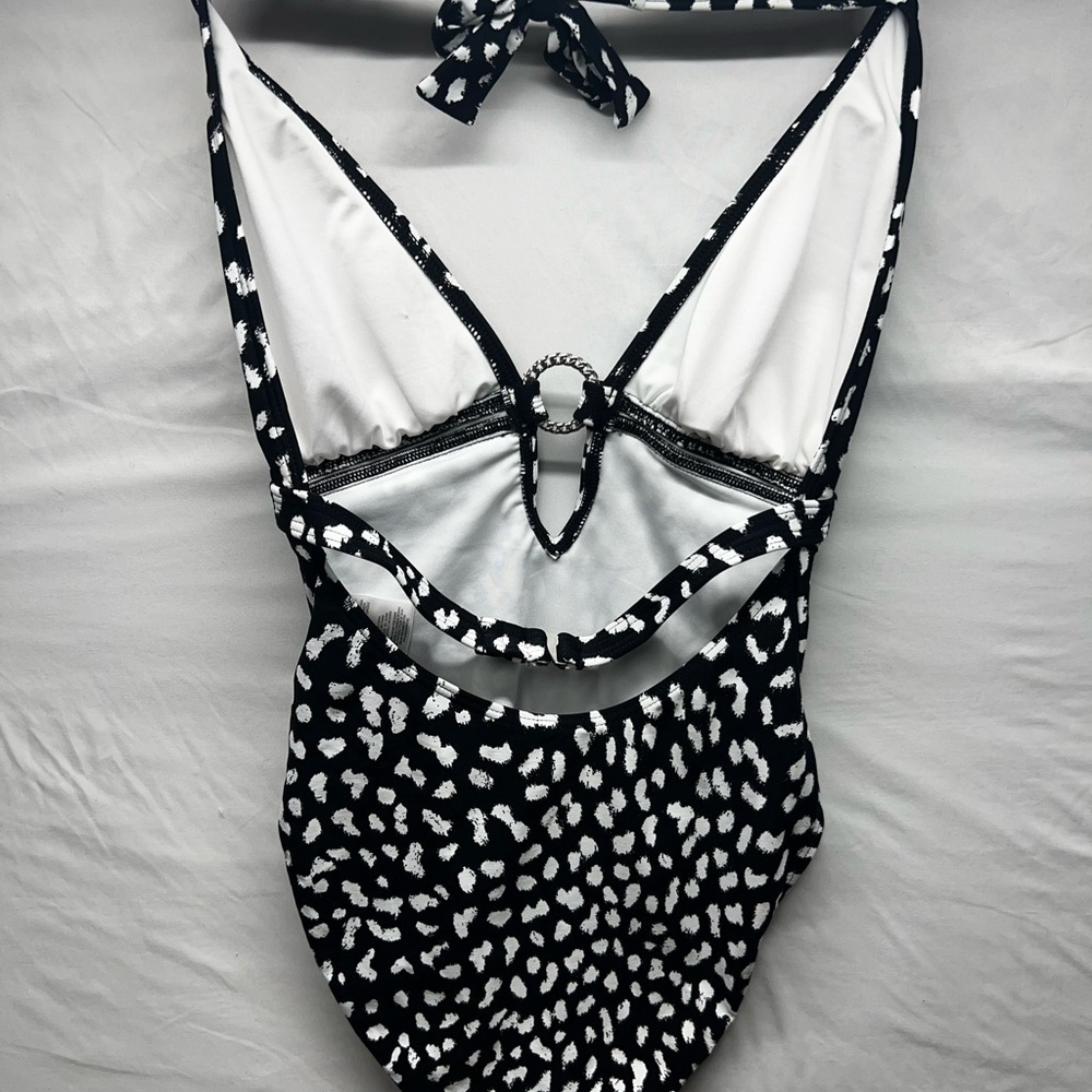 Michael Kors Black & White Animal Print One Piece Swimsuit Size 8 - Picture 2 of 5